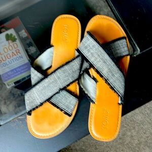 TOMS grey fabric summer slides